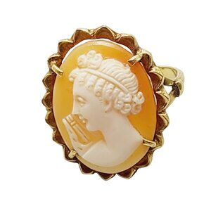 Vintage Size 7 Left With Signed Facing 750 18kt Gold Cameo Ring (A1638)